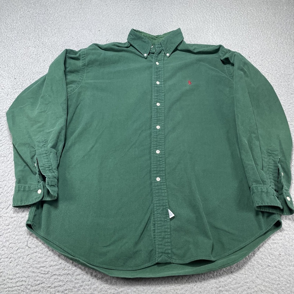 Ralph Lauren Shirt Mens Large Green Solid Flannel Button Down Long Sleeve Pony